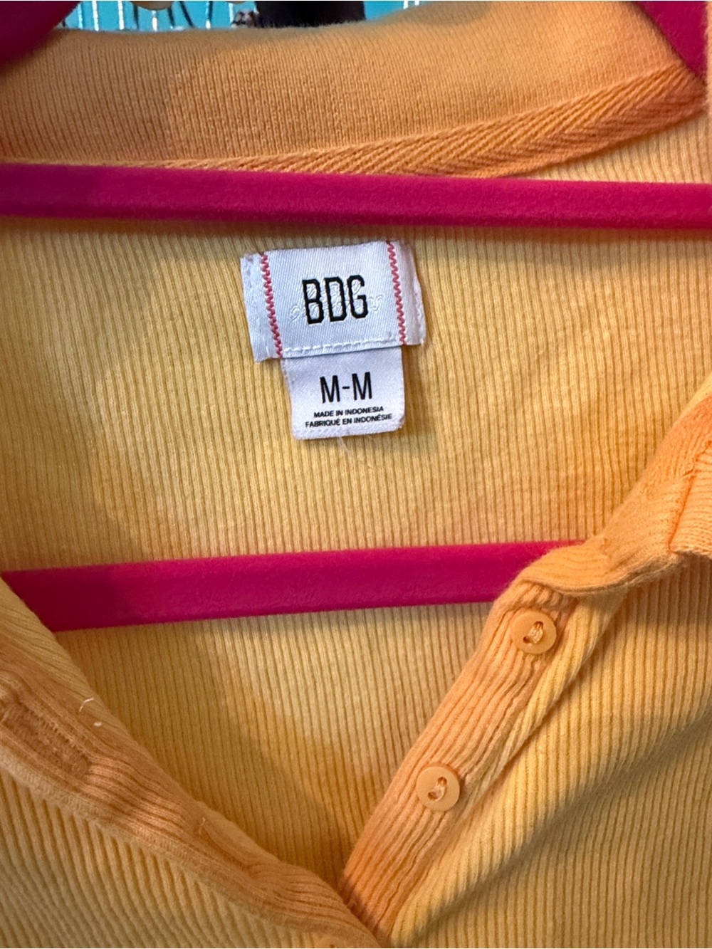 BDG Bright Yellow Ribbed Cropped Polo - Picture 2 of 3